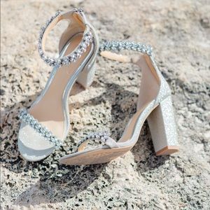 Badgley Mishka Silver Sparkle Heels